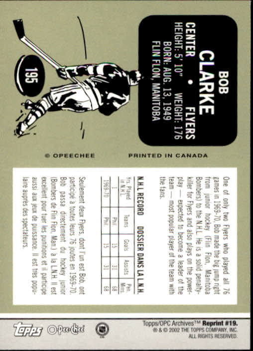 2001-02 Topps Archives #19 Bobby Clarke back image
