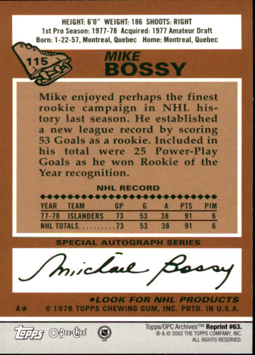 2001-02 Topps Archives #63 Mike Bossy back image
