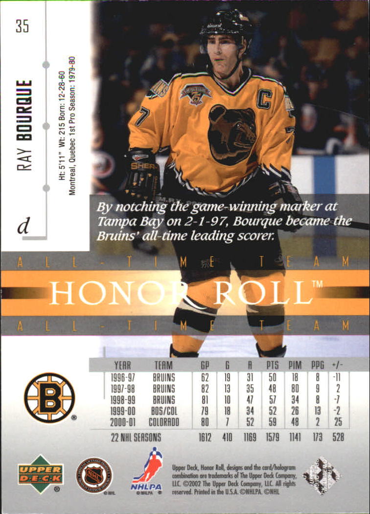2001-02 Upper Deck Honor Roll #35 Ray Bourque back image