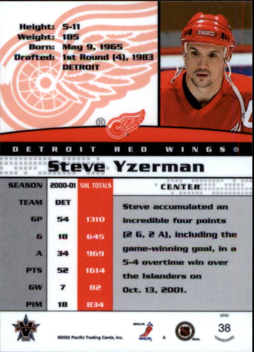 2001-02 Vanguard #38 Steve Yzerman back image