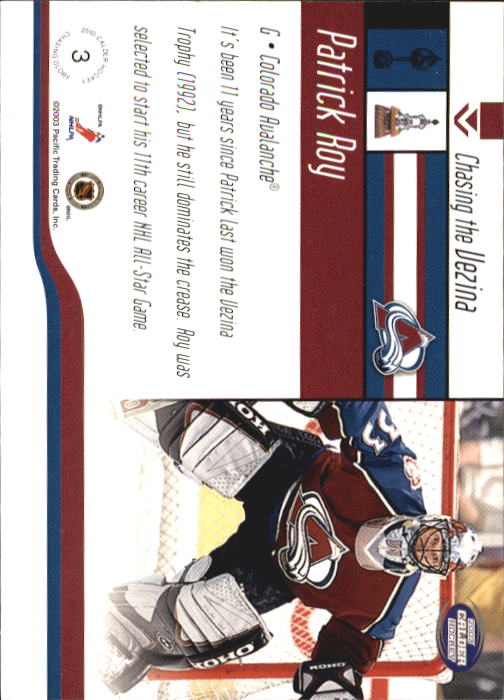 2002-03 Pacific Calder Chasing Glory #3 Patrick Roy back image