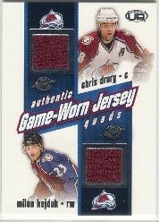 2002-03 Pacific Heads Up Quad Jerseys #8 Chris Drury/Milan Hejduk/Alex Tanguay/Vaclav Nedorost