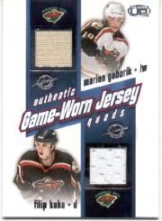 2002-03 Pacific Heads Up Quad Jerseys #14 Marian Gaborik/Filip Kuba/Jamie McLennan/Manny Fernandez