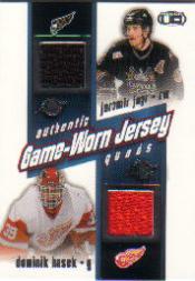 2002-03 Pacific Heads Up Quad Jerseys #32 Jaromir Jagr/Dominik Hasek/Milan Hejduk/Patrik Elias
