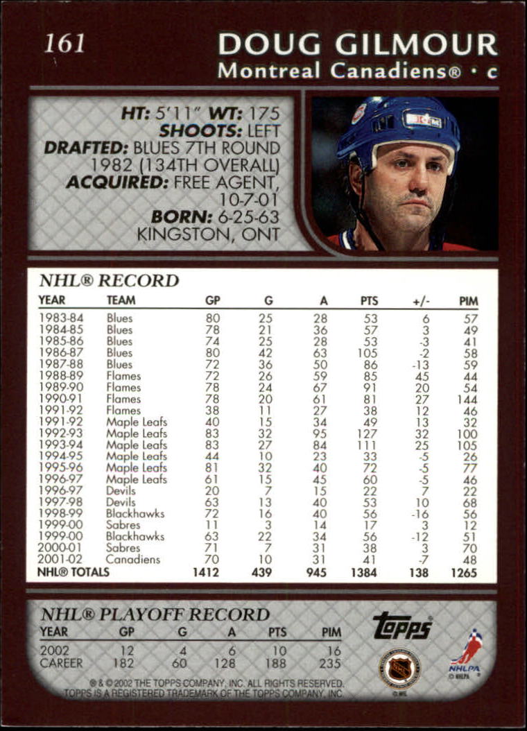 2002-03 Topps #161 Doug Gilmour back image