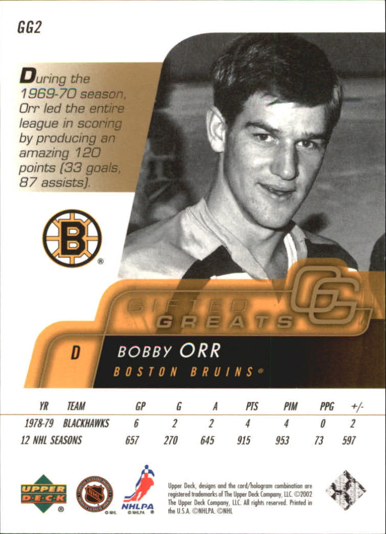 2002-03 Upper Deck Gifted Greats #GG2 Bobby Orr back image