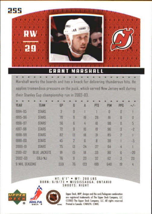 2003-04 Upper Deck MVP #255 Grant Marshall back image