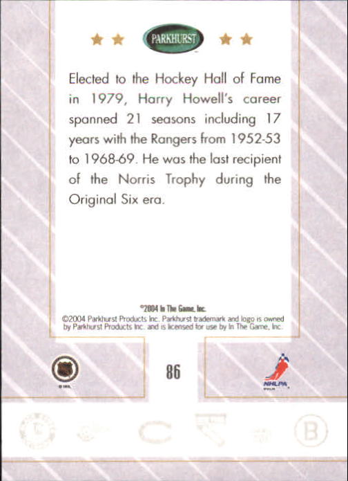 2003-04 Parkhurst Original Six New York #86 Harry Howell back image