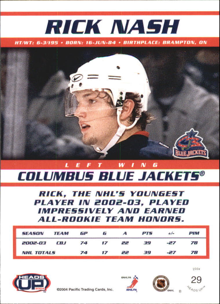 2003-04 Pacific Heads Up #29 Rick Nash back image