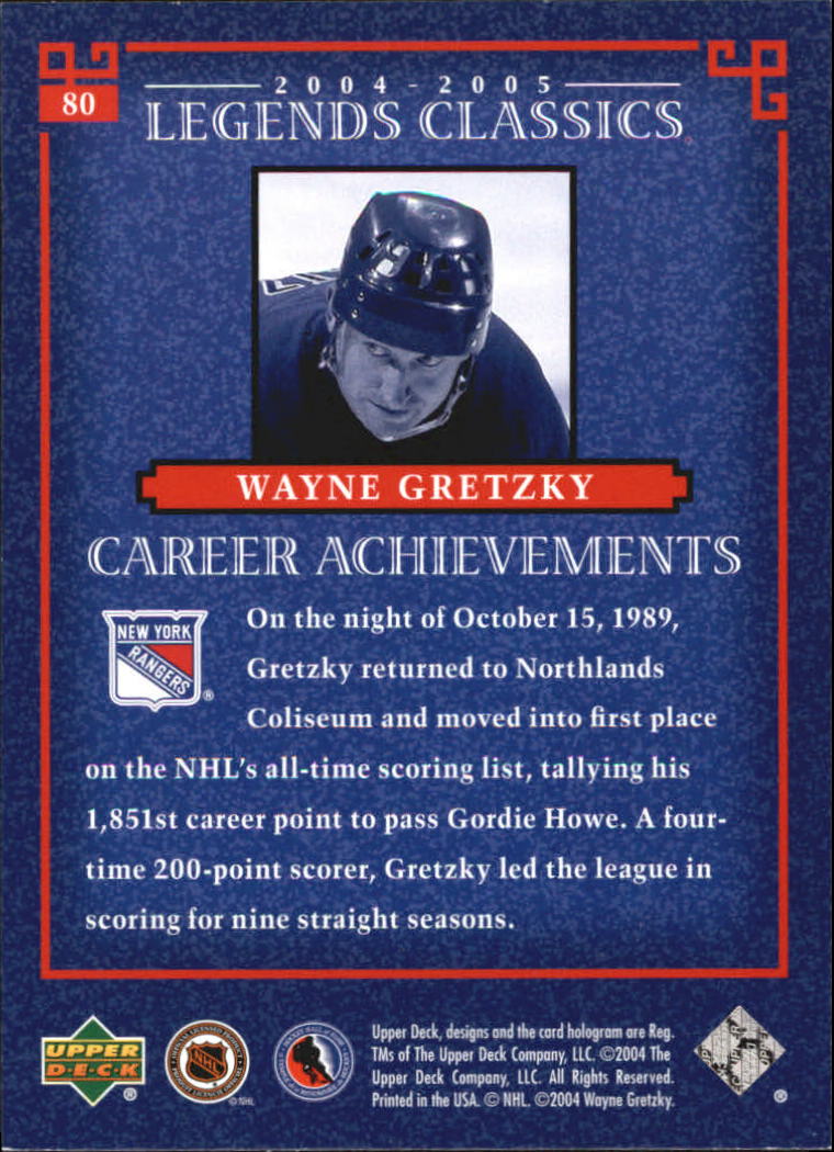2004-05 UD Legends Classics #80 Wayne Gretzky back image