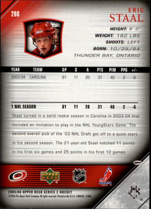 2005-06 Upper Deck #280 Eric Staal back image