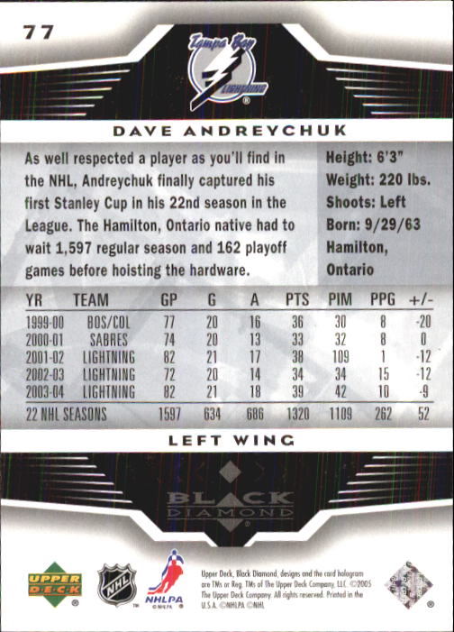 2005-06 Black Diamond #77 Dave Andreychuk back image