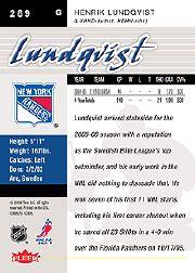 2005-06 Ultra #269 Henrik Lundqvist RC back image