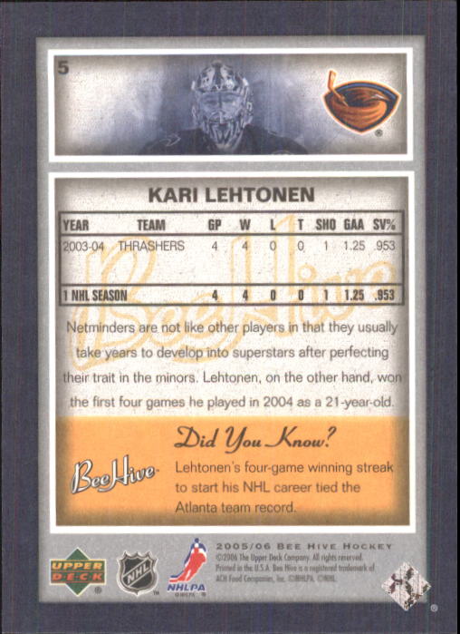 2005-06 Beehive #5 Kari Lehtonen back image