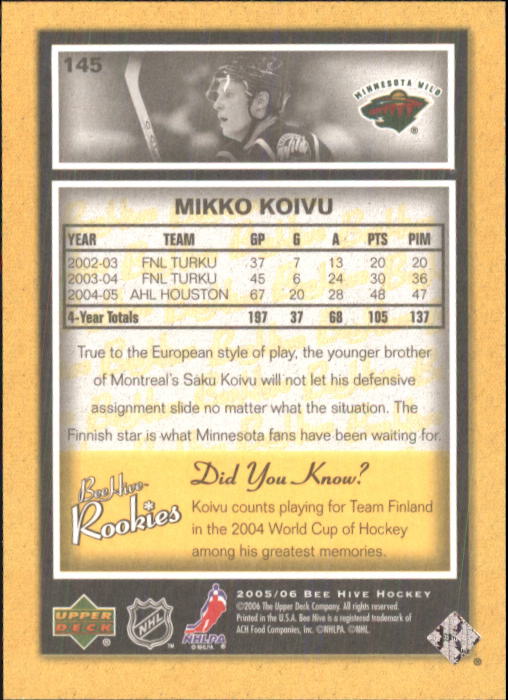 su * gotbaseballcards Choice 2005-06 Beehive Hockey #1-250