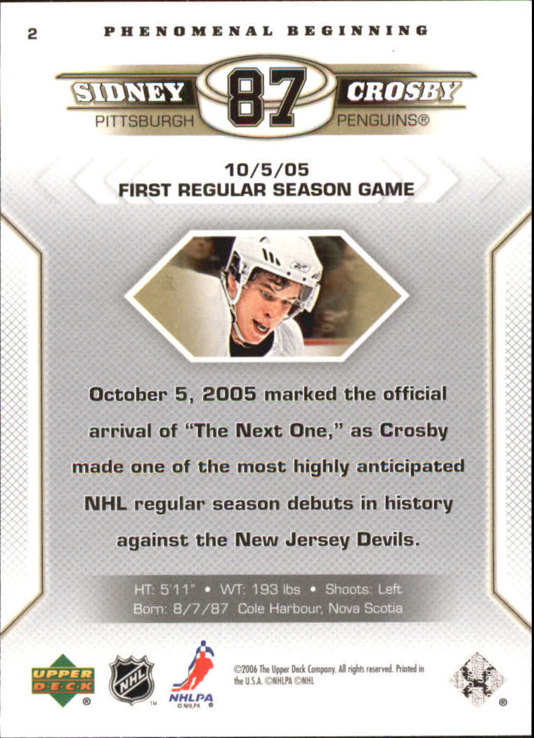 2005-06 UD Phenomenal Beginnings #2 Sidney Crosby back image