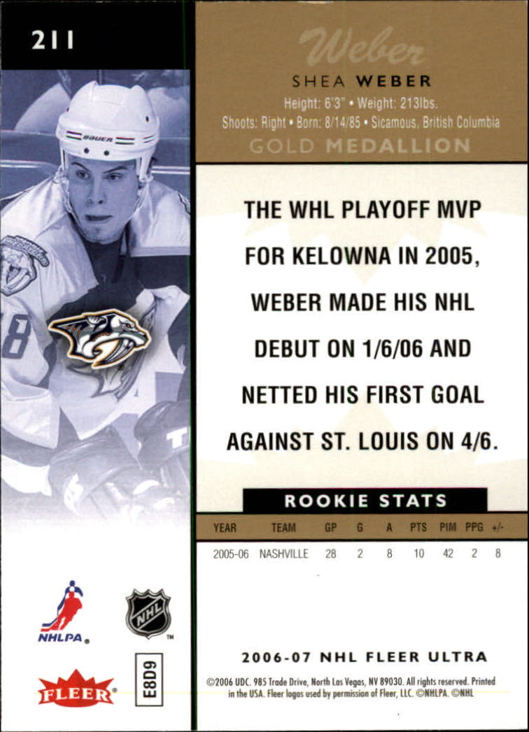 2006-07 Ultra Gold Medallion #211 Shea Weber back image