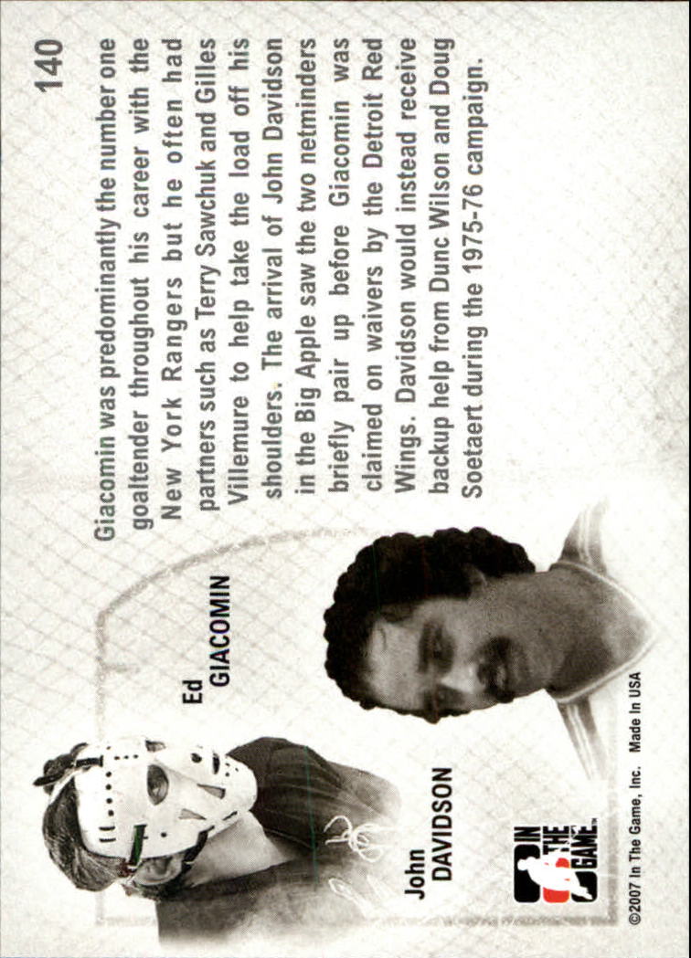 2006-07 Between The Pipes #140 Ed Giacomin/John Davison back image