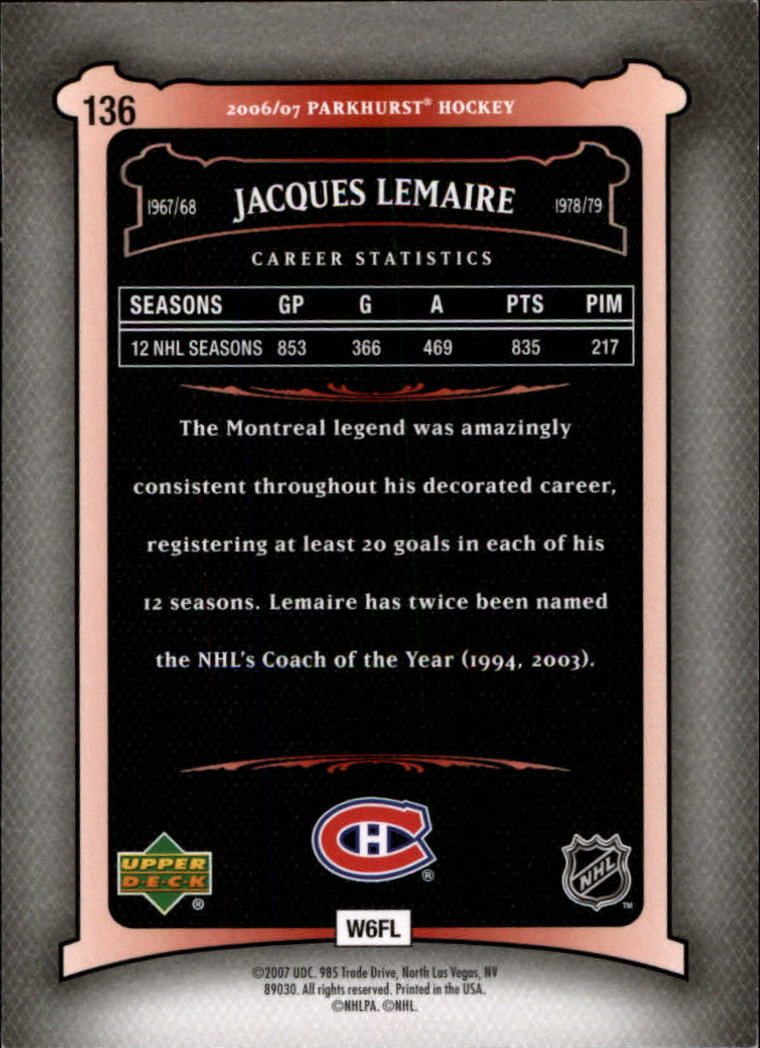 2006-07 Parkhurst #136 Jacques Lemaire back image