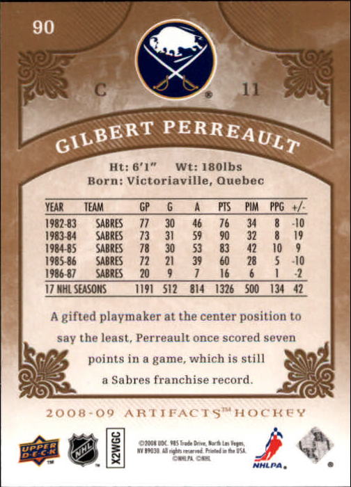 2008-09 Artifacts #90 Gilbert Perreault back image