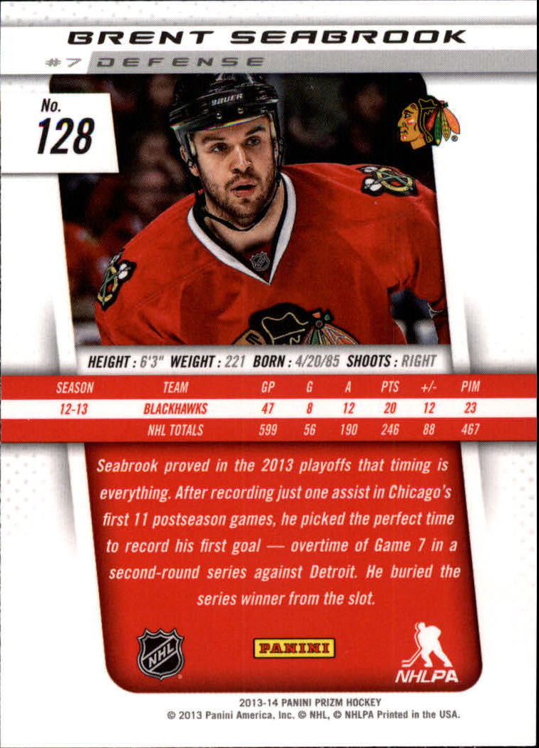 128 brent seabrook blackhawks     front     back sport: hockey