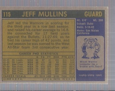 1971-72 Topps #115 Jeff Mullins DP back image