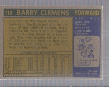 1971-72 Topps #119 Barry Clemens back image