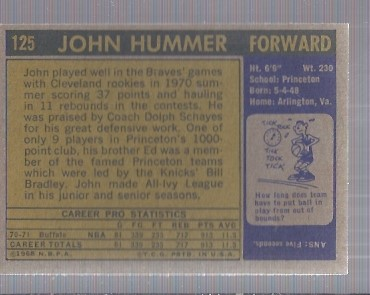 1971-72 Topps #125 John Hummer DP back image