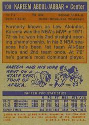 1972-73 Topps #100 Kareem Abdul-Jabbar back image