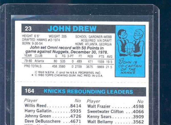 1980-81 Topps #94 34 Larry Bird/164 Bill Cartwright TL/23 John Drew back image