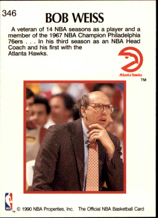 1990-91 Hoops #346 Bob Weiss CO back image