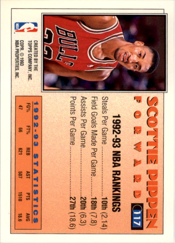1993-94 Topps Gold #117G Scottie Pippen AS back image