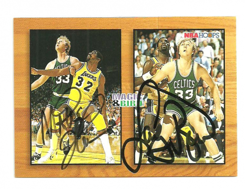 1993-94 Hoops #MB1A Magic Johnson AU/Larry Bird AU