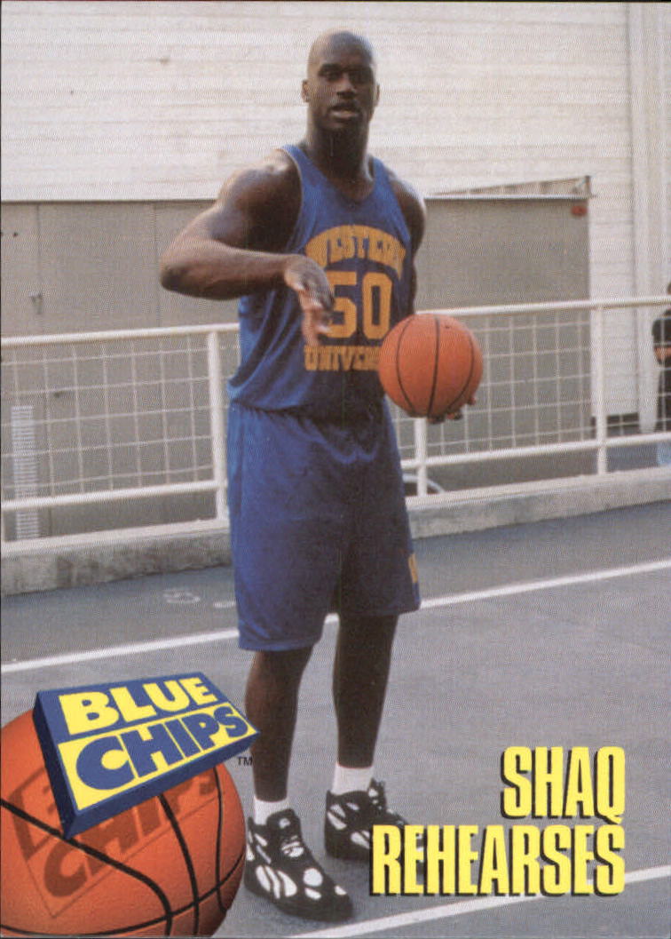 1994 SkyBox Premium Blue Chips #88 Shaq Rehearses/(O'Neal posed with/basketball in hand)