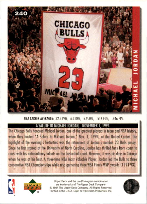 1994-95 Collector's Choice #240 Michael Jordan COMM back image