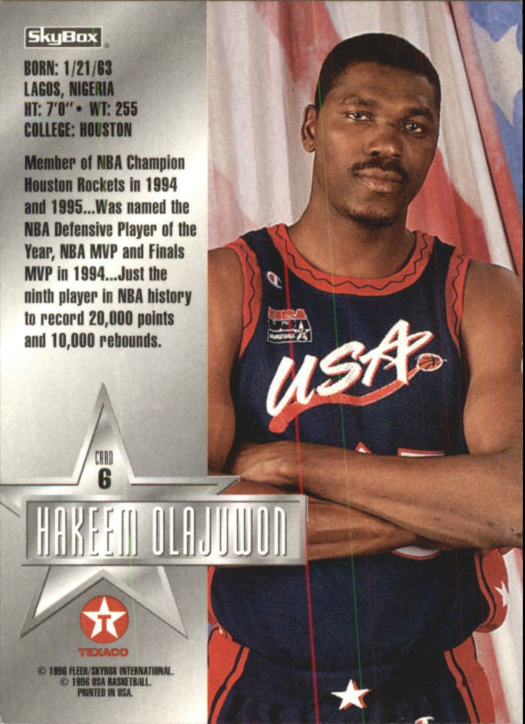 1996 skybox usa texaco #6 hakeem olajuwon