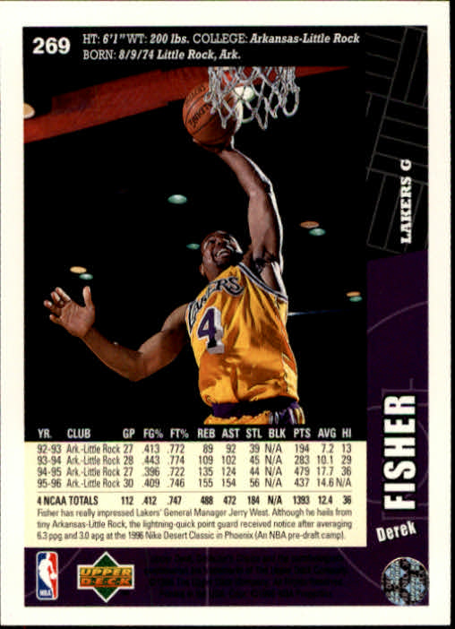 1996-97 Collector's Choice #269 Derek Fisher RC back image
