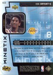 1998-99 UD Ionix Kinetix #K13 Kobe Bryant back image