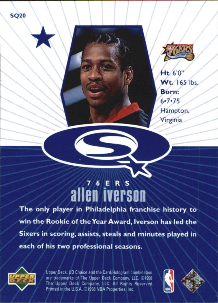 1998-99 UD Choice StarQuest Blue #SQ20 Allen Iverson back image