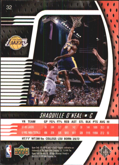 1998-99 UD Ionix #32 Shaquille O'Neal back image