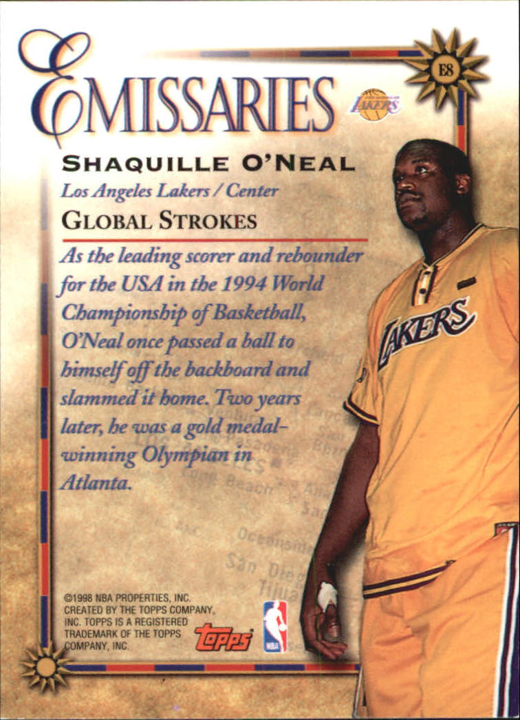 1998-99 Topps Emissaries #E8 Shaquille O'Neal back image