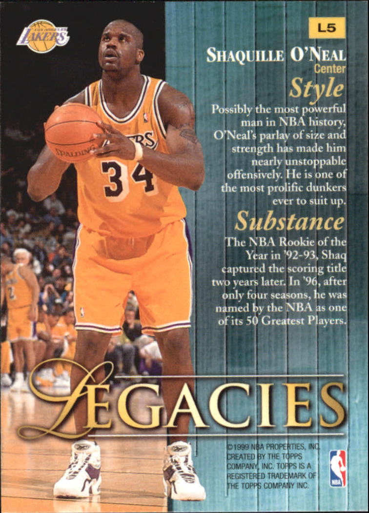 1998-99 Topps Legacies #L5 Shaquille O'Neal back image