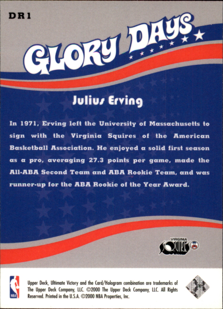 1999-00 Ultimate Victory Dr. J Glory Days #DR1 Julius Erving back image