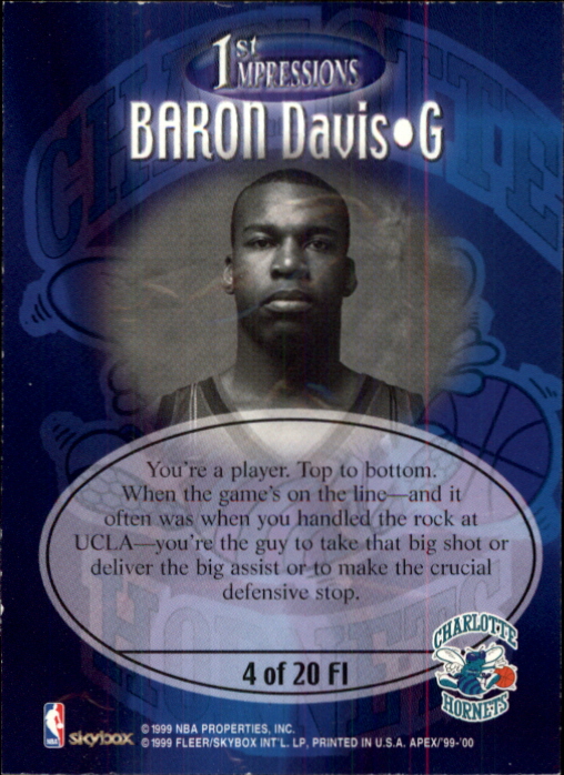 1999-00 skybox apex first impressions #4 baron davis