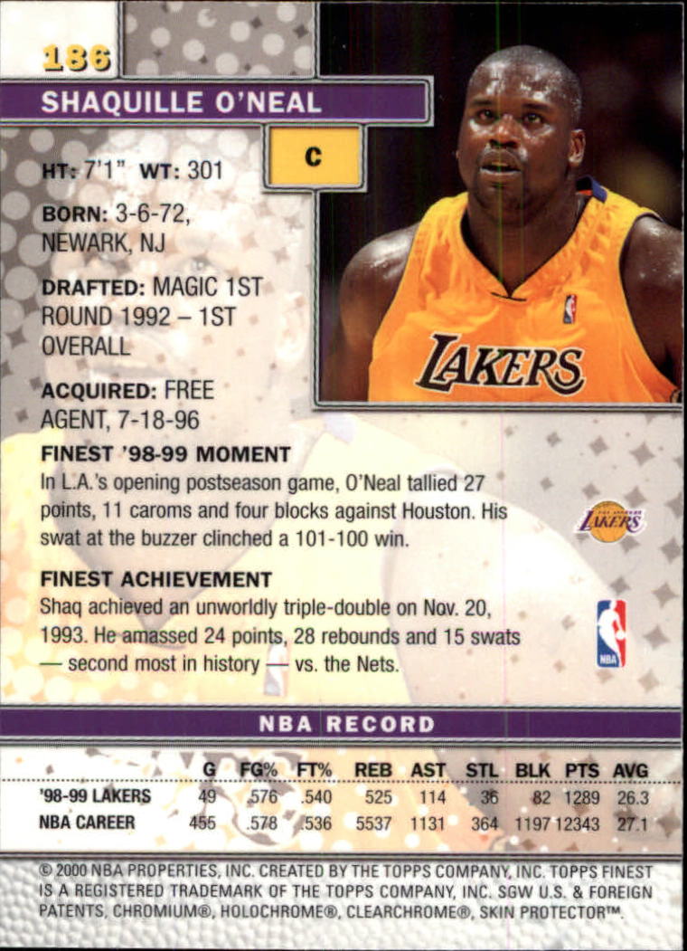 1999-00 Finest #186 Shaquille O'Neal back image