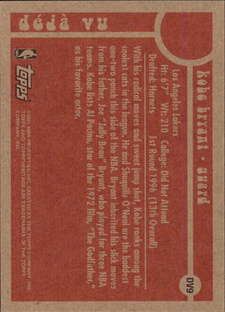 2000-01 Topps Heritage Deja Vu #DV9 Kobe Bryant back image