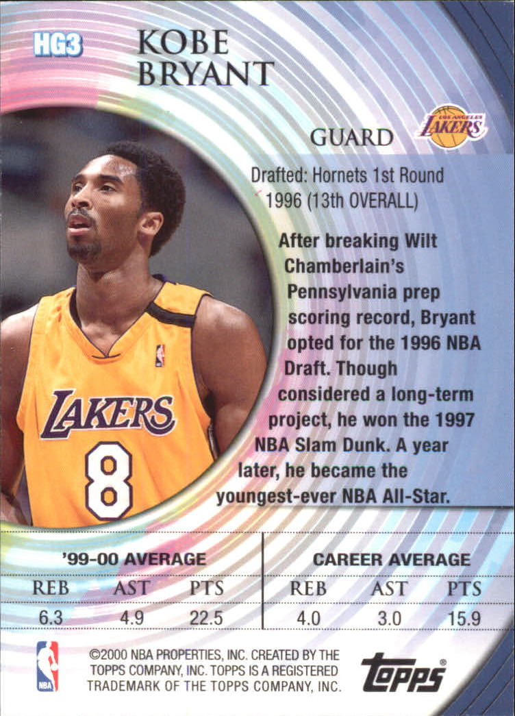 2000-01 Topps Hidden Gems #HG3 Kobe Bryant back image