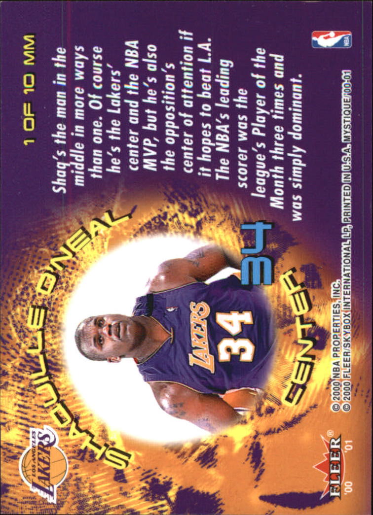2000-01 Fleer Mystique Middle Men #MM1 Shaquille O'Neal back image