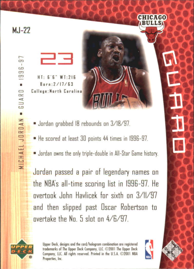 2001-02 Upper Deck MJ's Back #MJ22 Michael Jordan/Bullet Points/Bio back image