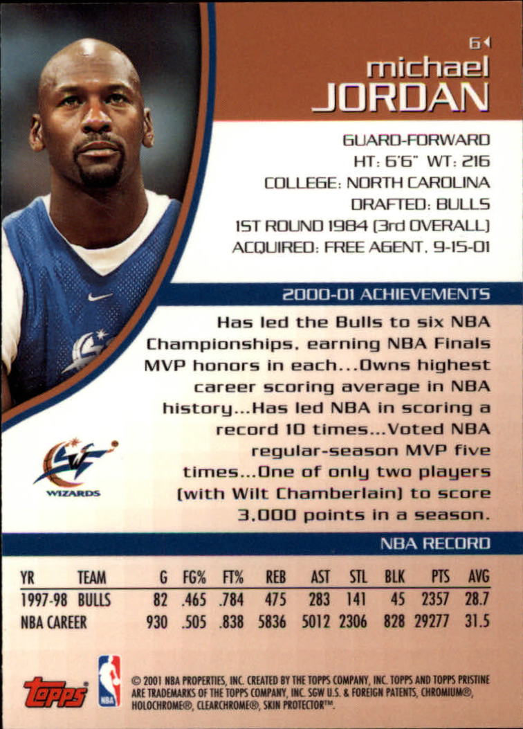 2001-02 Topps Pristine #6 Michael Jordan back image